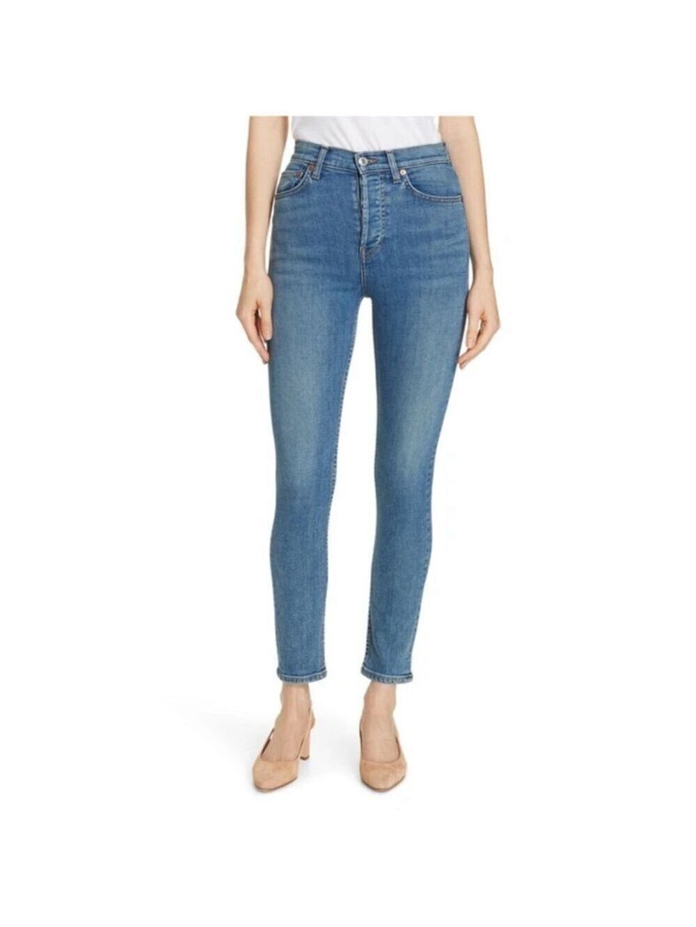 RE/DONE ORIGINALS HIGH WAIST ANKLE SKINNY JEANS IN MEDIUM SIZE 27